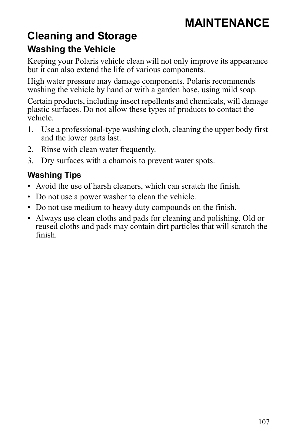 Maintenance, Cleaning and storage | Polaris Sportsman 9922553 User Manual | Page 109 / 132