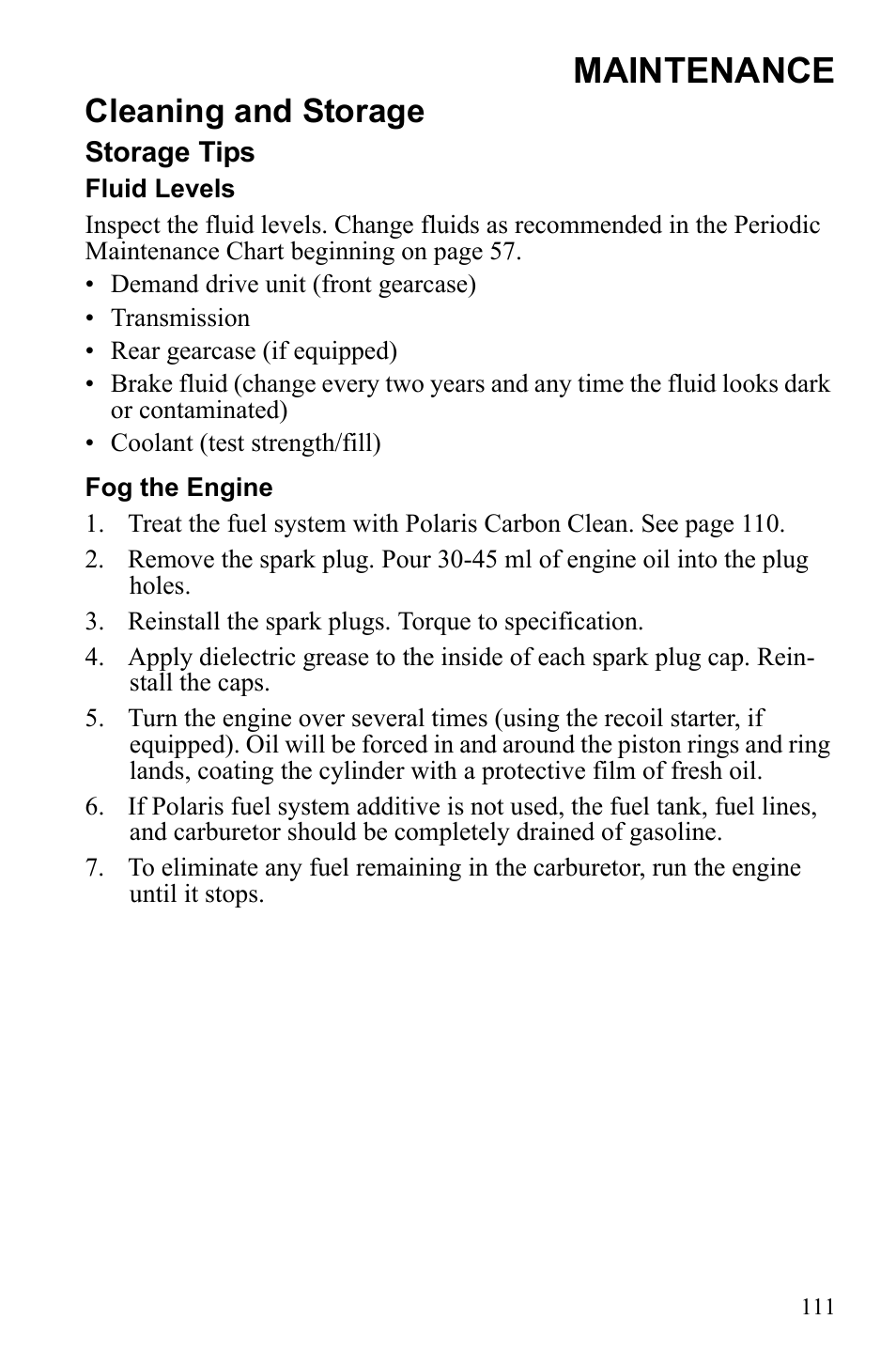 Maintenance, Cleaning and storage | Polaris Sportsman 9922553 User Manual | Page 113 / 132