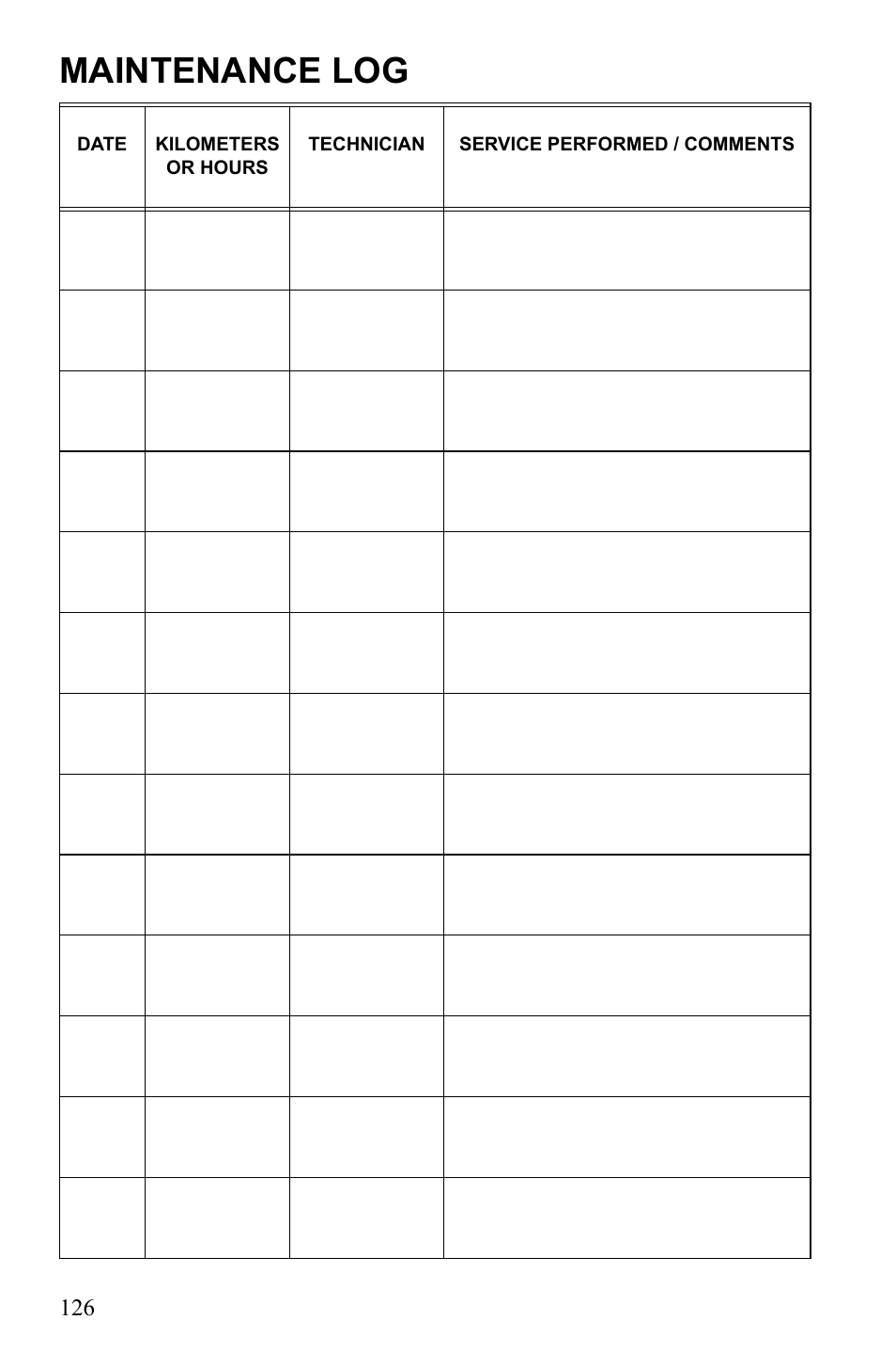 Maintenance log | Polaris Sportsman 9922553 User Manual | Page 128 / 132