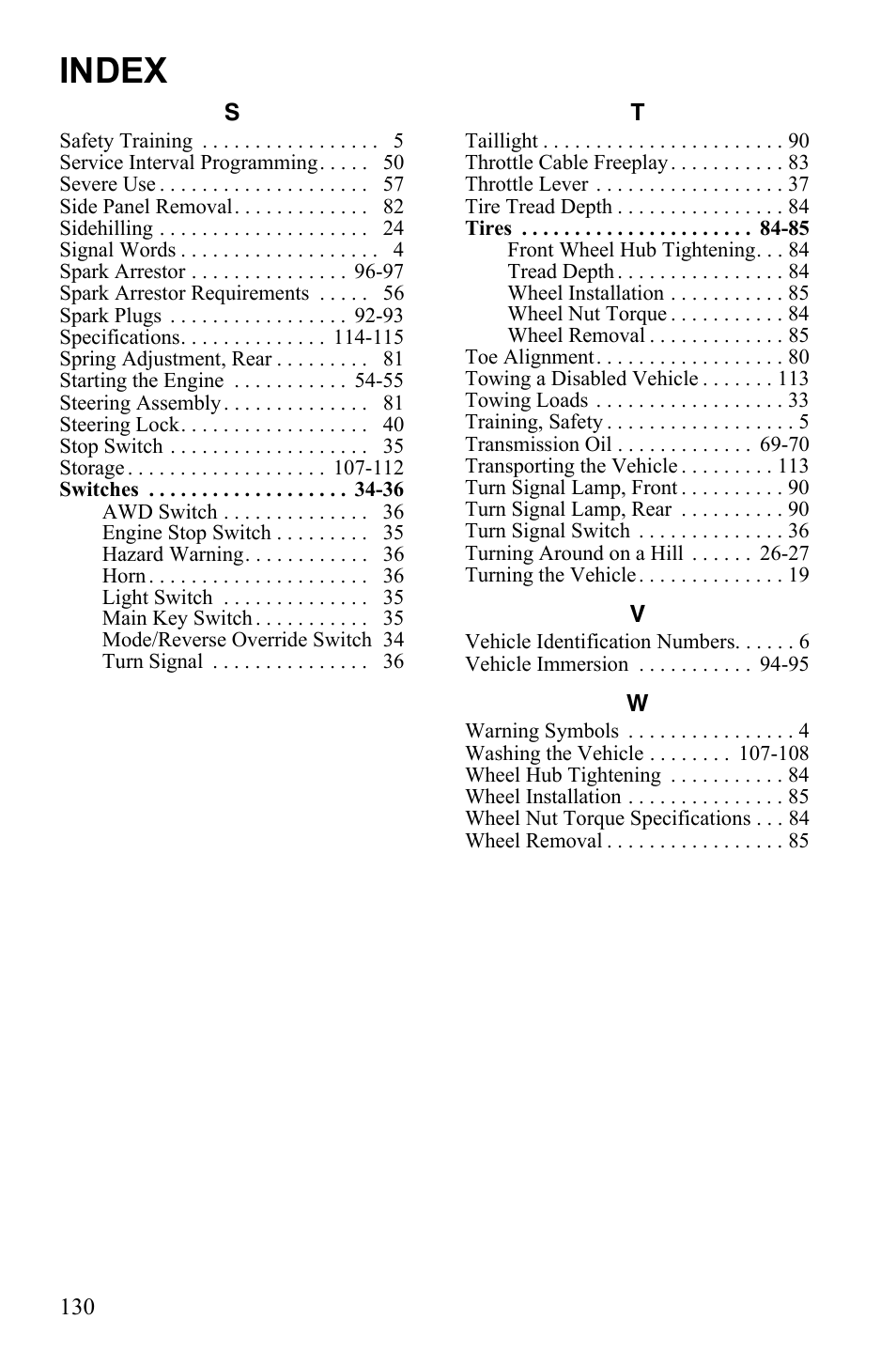 Index | Polaris Sportsman 9922553 User Manual | Page 132 / 132