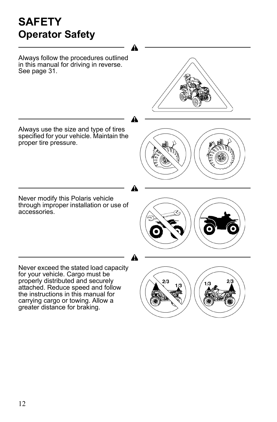 Safety, Operator safety | Polaris Sportsman 9922553 User Manual | Page 14 / 132