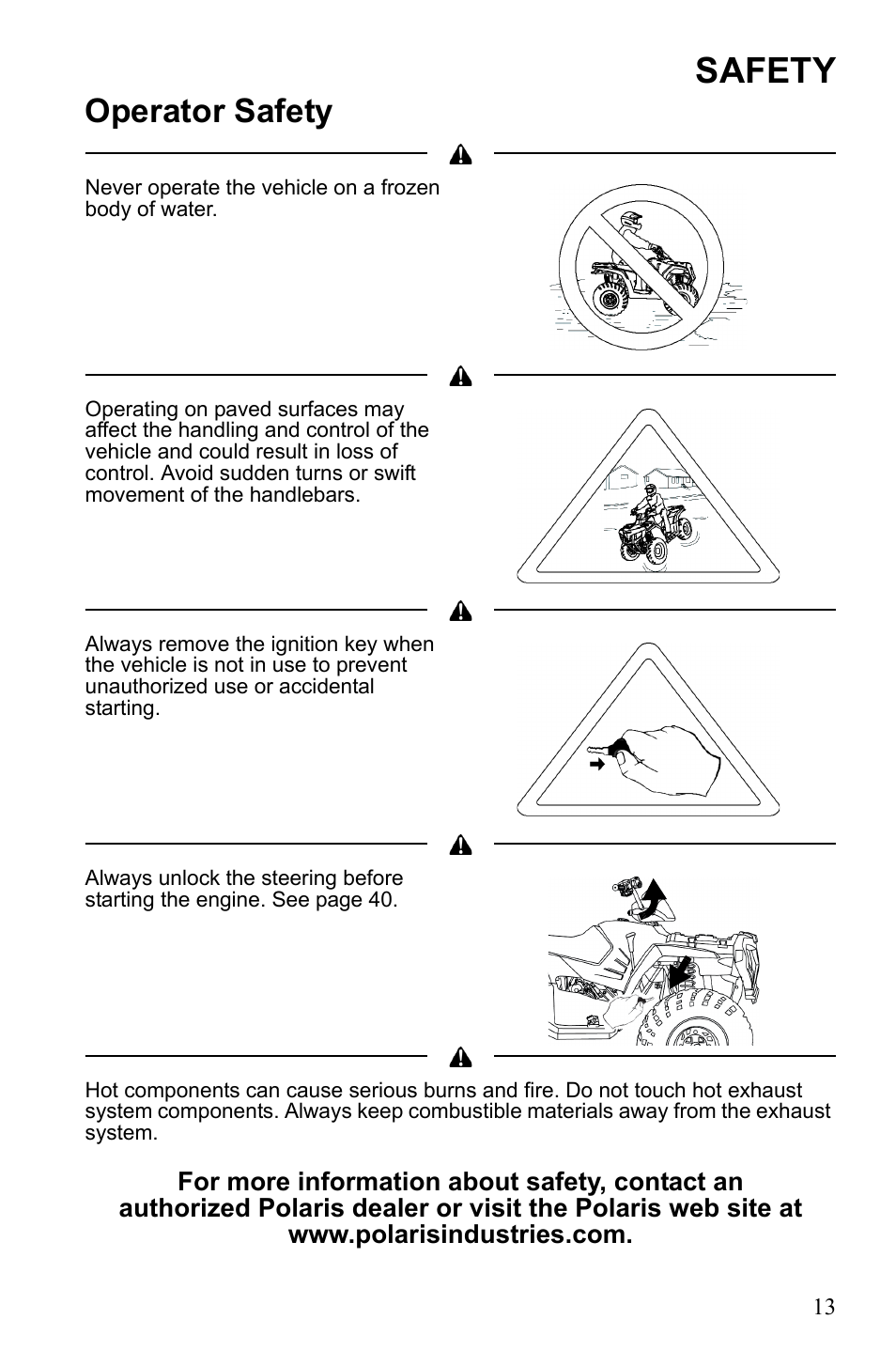 Safety, Operator safety | Polaris Sportsman 9922553 User Manual | Page 15 / 132