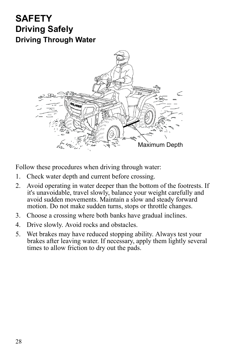 Safety, Driving safely | Polaris Sportsman 9922553 User Manual | Page 30 / 132