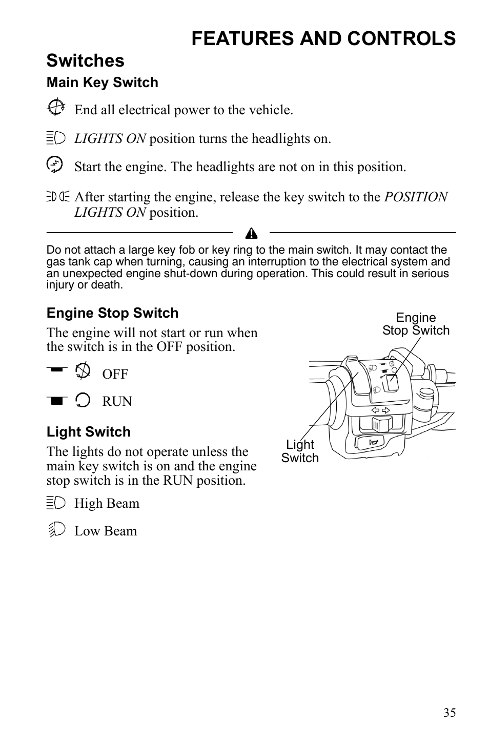 Features and controls, Switches | Polaris Sportsman 9922553 User Manual | Page 37 / 132