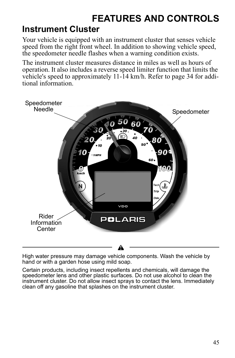 Features and controls, Instrument cluster | Polaris Sportsman 9922553 User Manual | Page 47 / 132