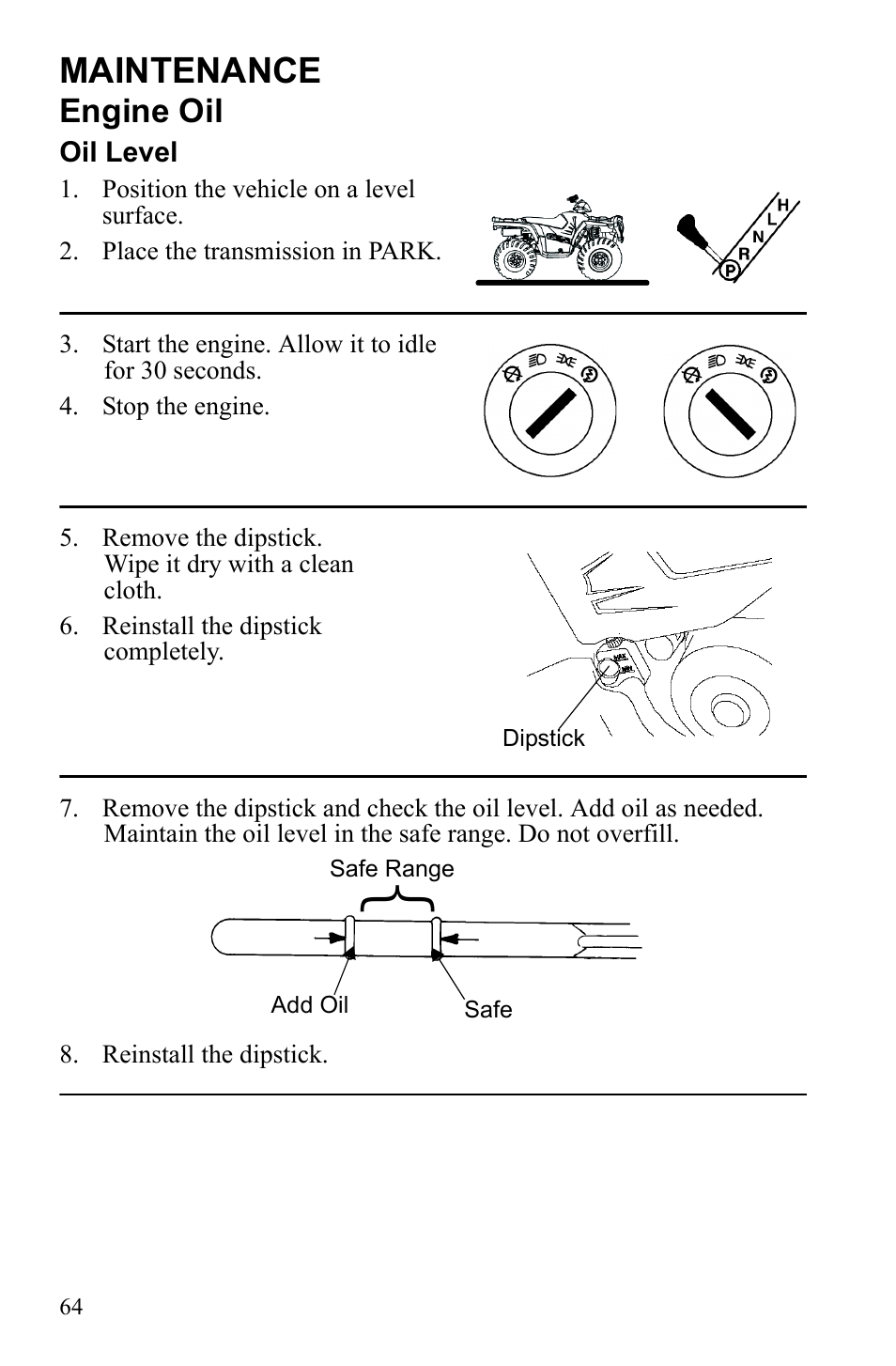 Maintenance, Engine oil | Polaris Sportsman 9922553 User Manual | Page 66 / 132