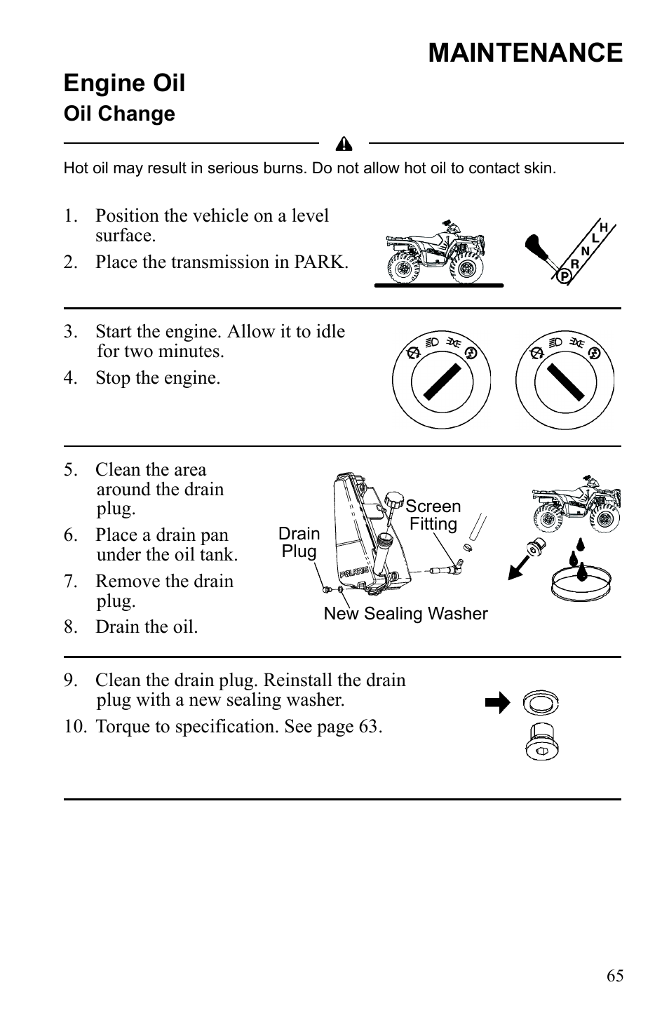 Maintenance, Engine oil | Polaris Sportsman 9922553 User Manual | Page 67 / 132