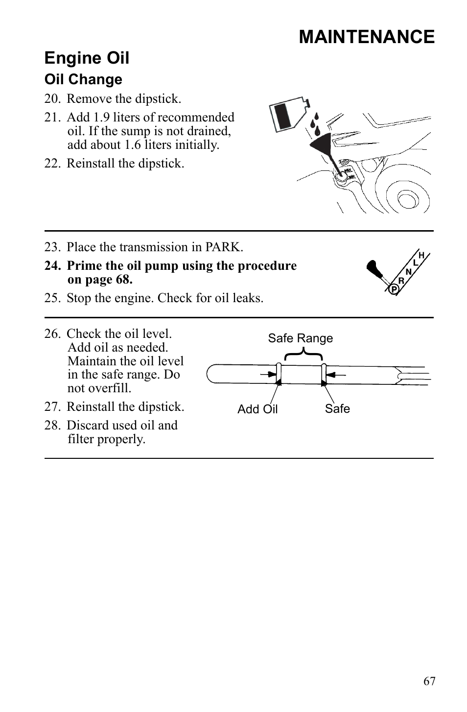Maintenance, Engine oil | Polaris Sportsman 9922553 User Manual | Page 69 / 132