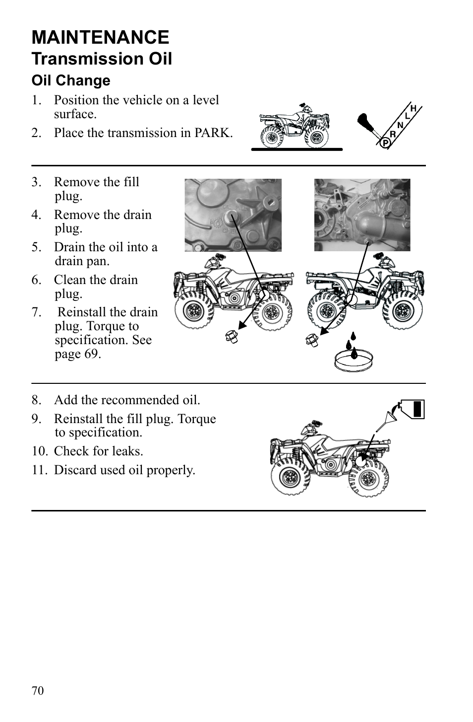 Maintenance, Transmission oil | Polaris Sportsman 9922553 User Manual | Page 72 / 132