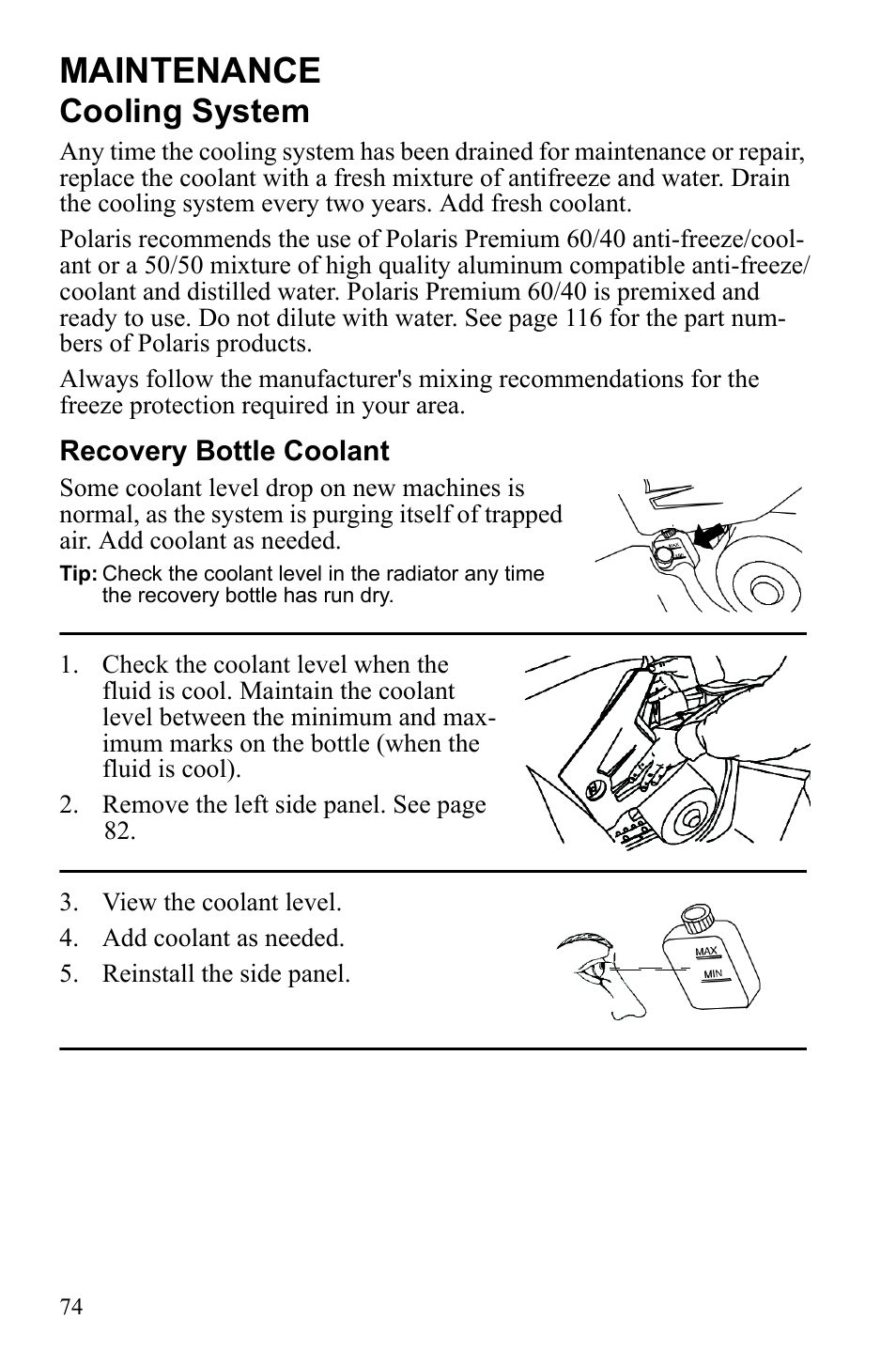 Maintenance, Cooling system | Polaris Sportsman 9922553 User Manual | Page 76 / 132