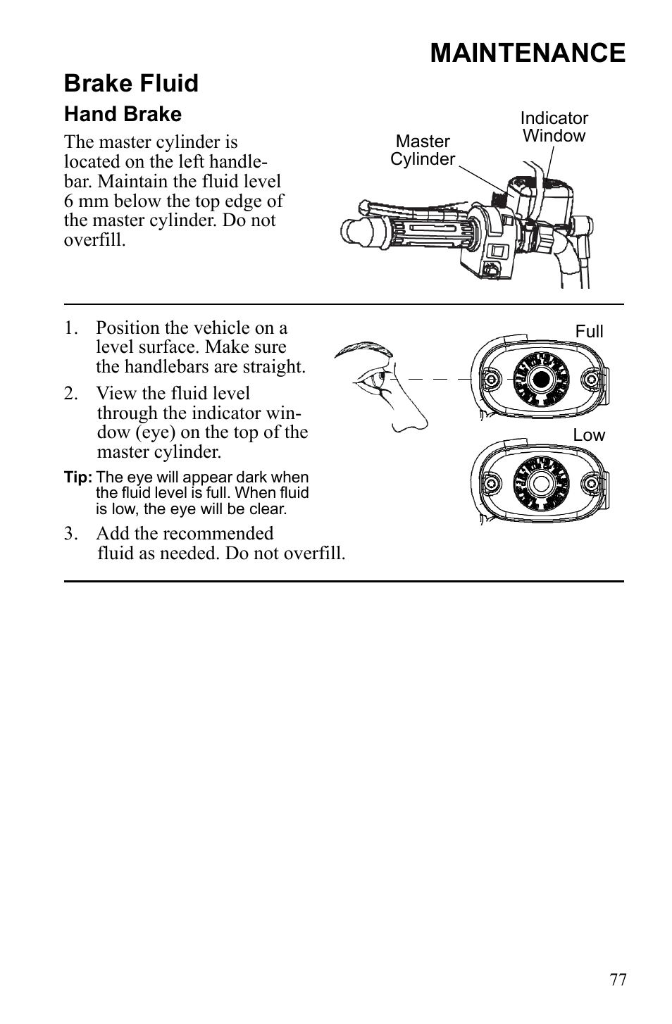 Maintenance, Brake fluid | Polaris Sportsman 9922553 User Manual | Page 79 / 132