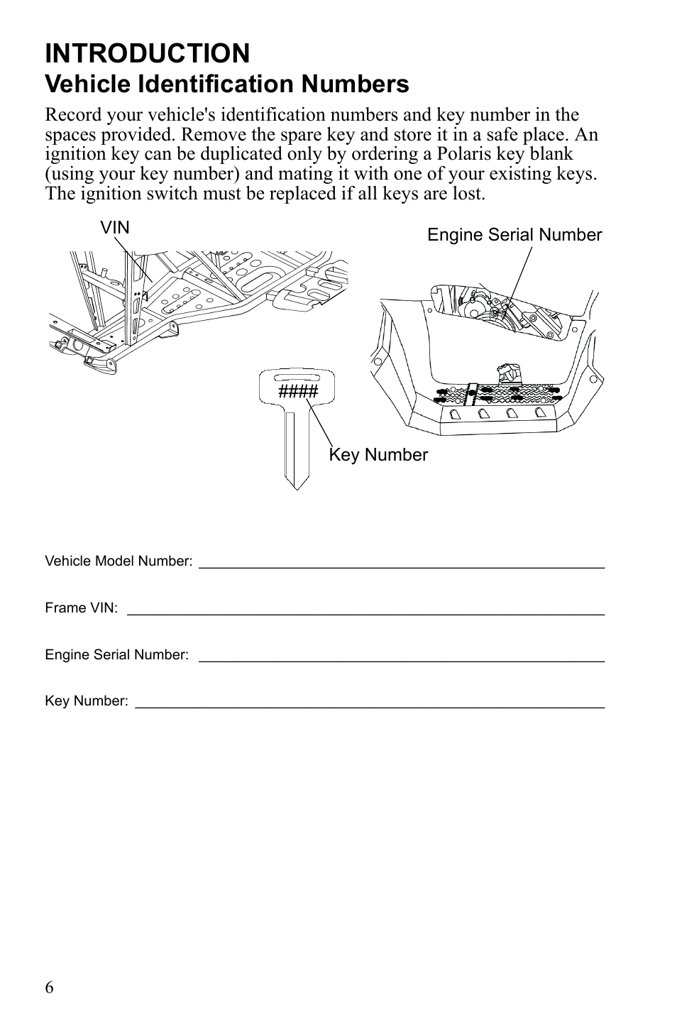 Introduction, Vehicle identification numbers | Polaris Sportsman 9922553 User Manual | Page 8 / 132