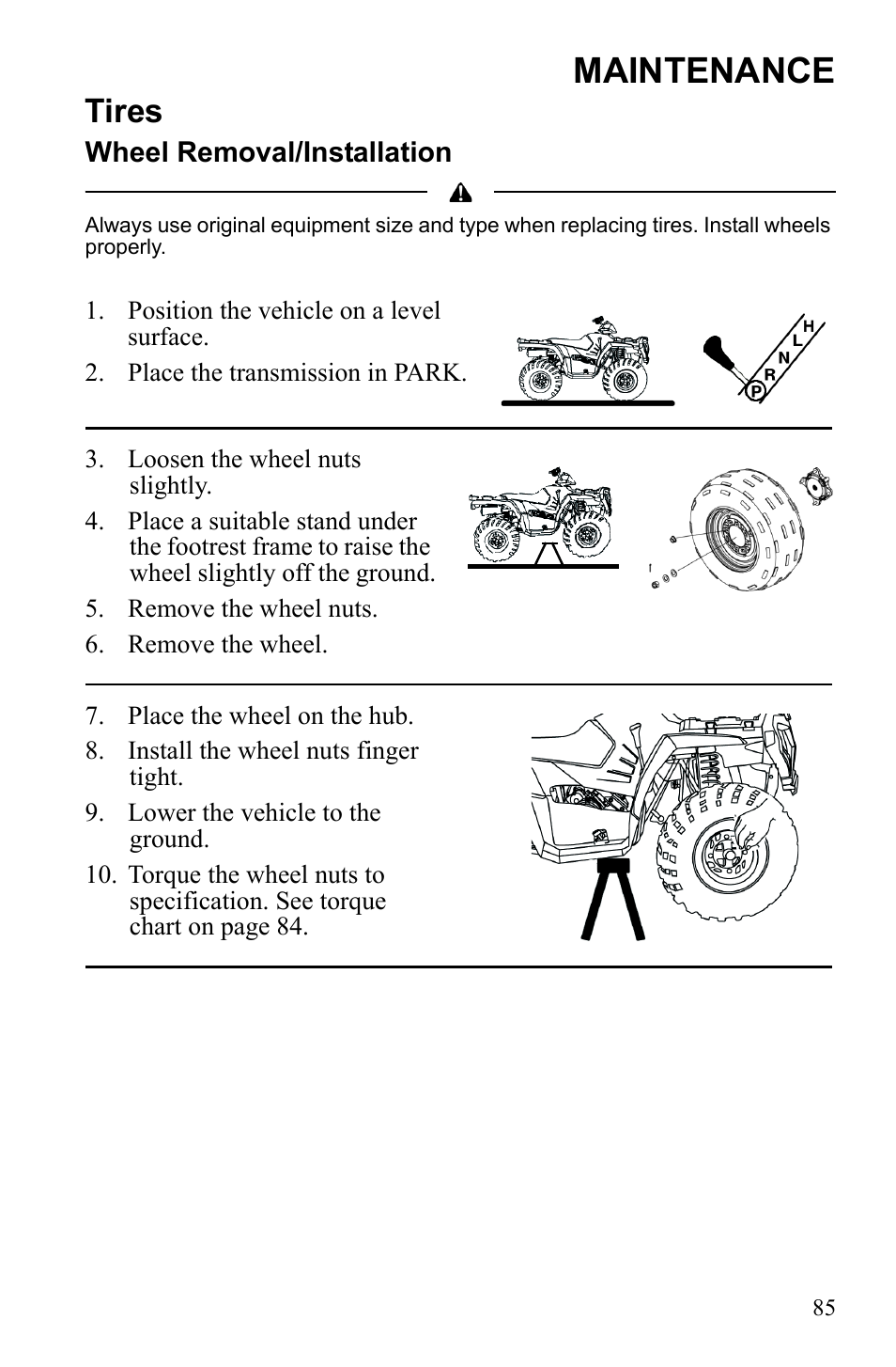 Maintenance, Tires | Polaris Sportsman 9922553 User Manual | Page 87 / 132