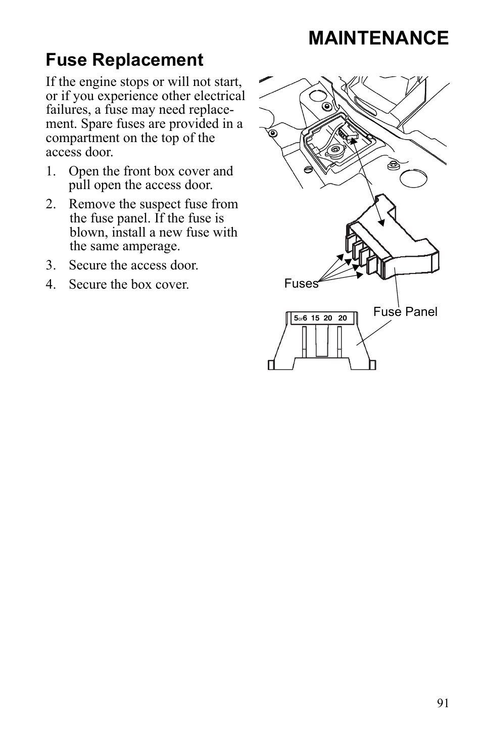 Maintenance, Fuse replacement | Polaris Sportsman 9922553 User Manual | Page 93 / 132