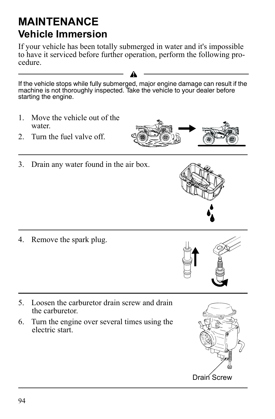 Maintenance, Vehicle immersion | Polaris Sportsman 9922553 User Manual | Page 96 / 132