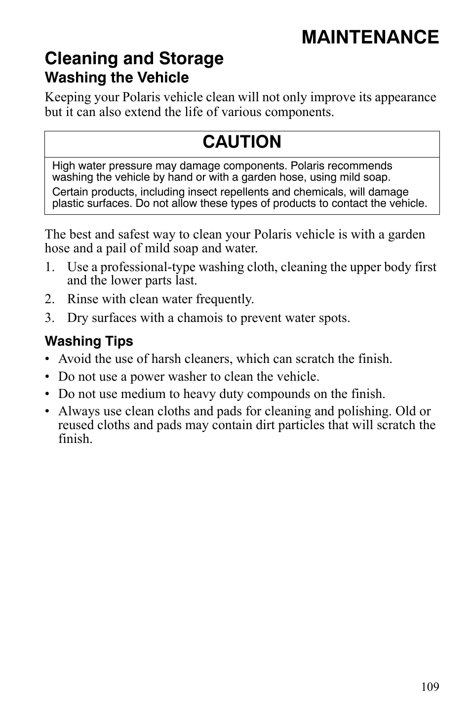 Maintenance, Cleaning and storage, Caution | Polaris Sportsman 9921309 User Manual | Page 112 / 145