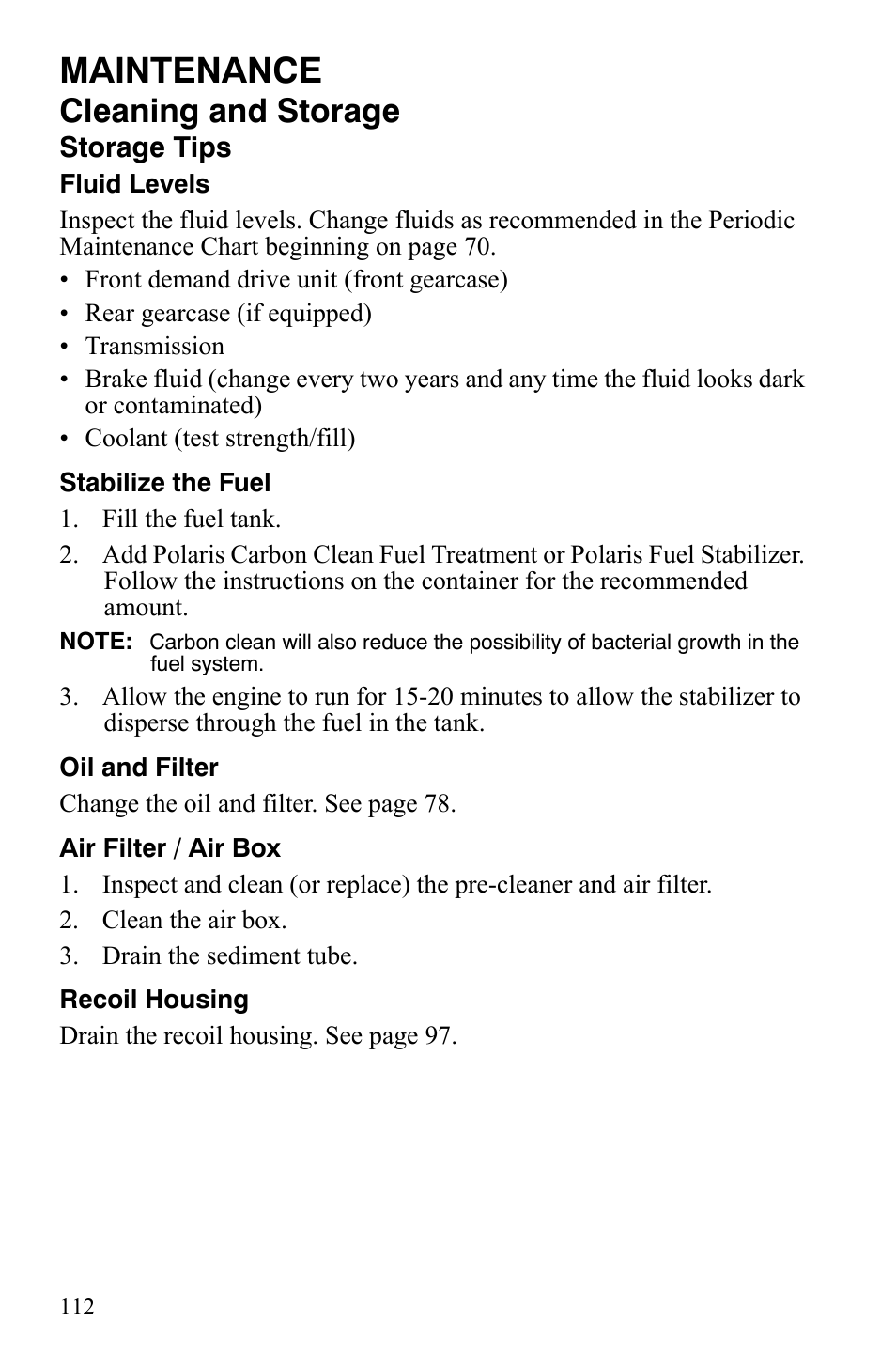 Maintenance, Cleaning and storage | Polaris Sportsman 9921309 User Manual | Page 115 / 145