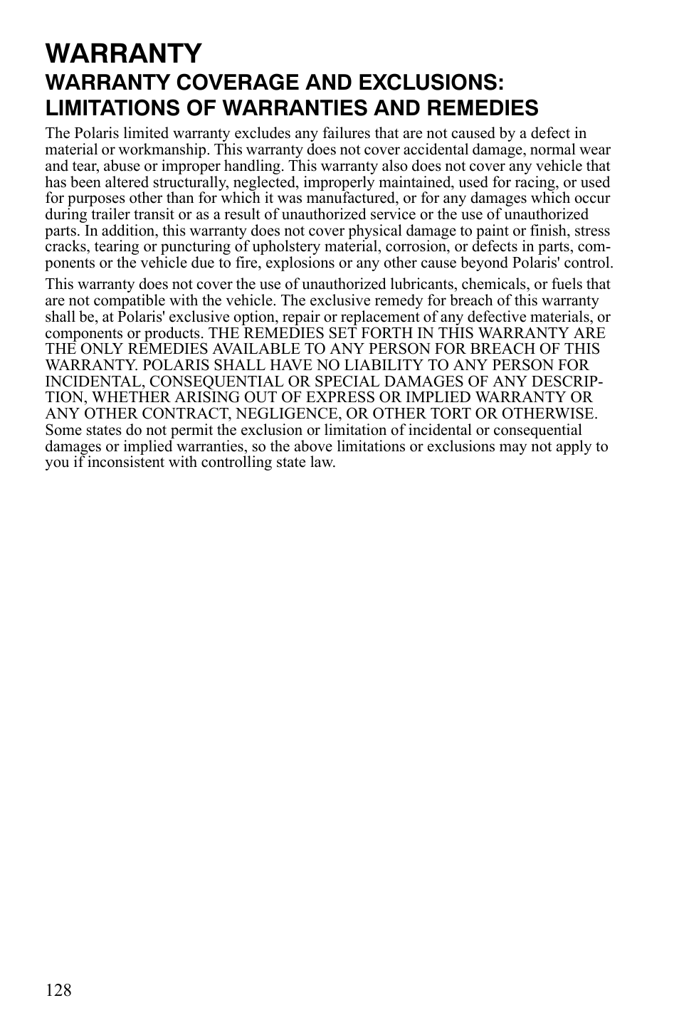 Warranty | Polaris Sportsman 9921309 User Manual | Page 131 / 145