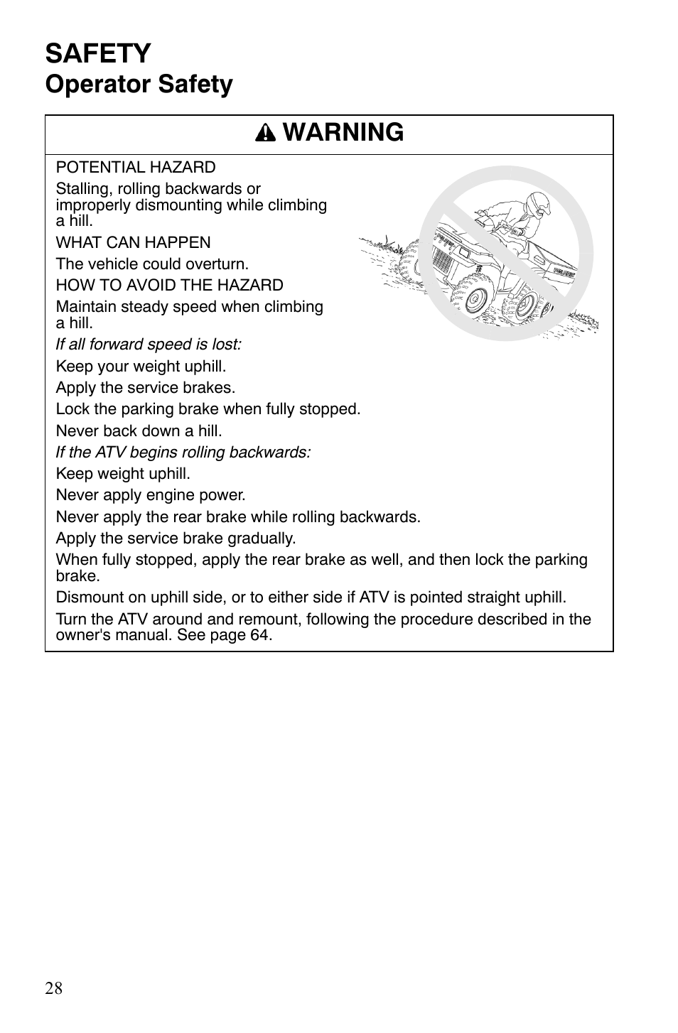 Safety, Operator safety warning | Polaris Sportsman 9921309 User Manual | Page 31 / 145