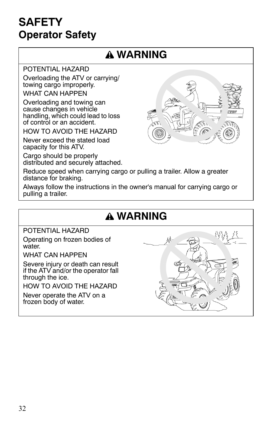 Safety, Operator safety warning, Warning | Polaris Sportsman 9921309 User Manual | Page 35 / 145