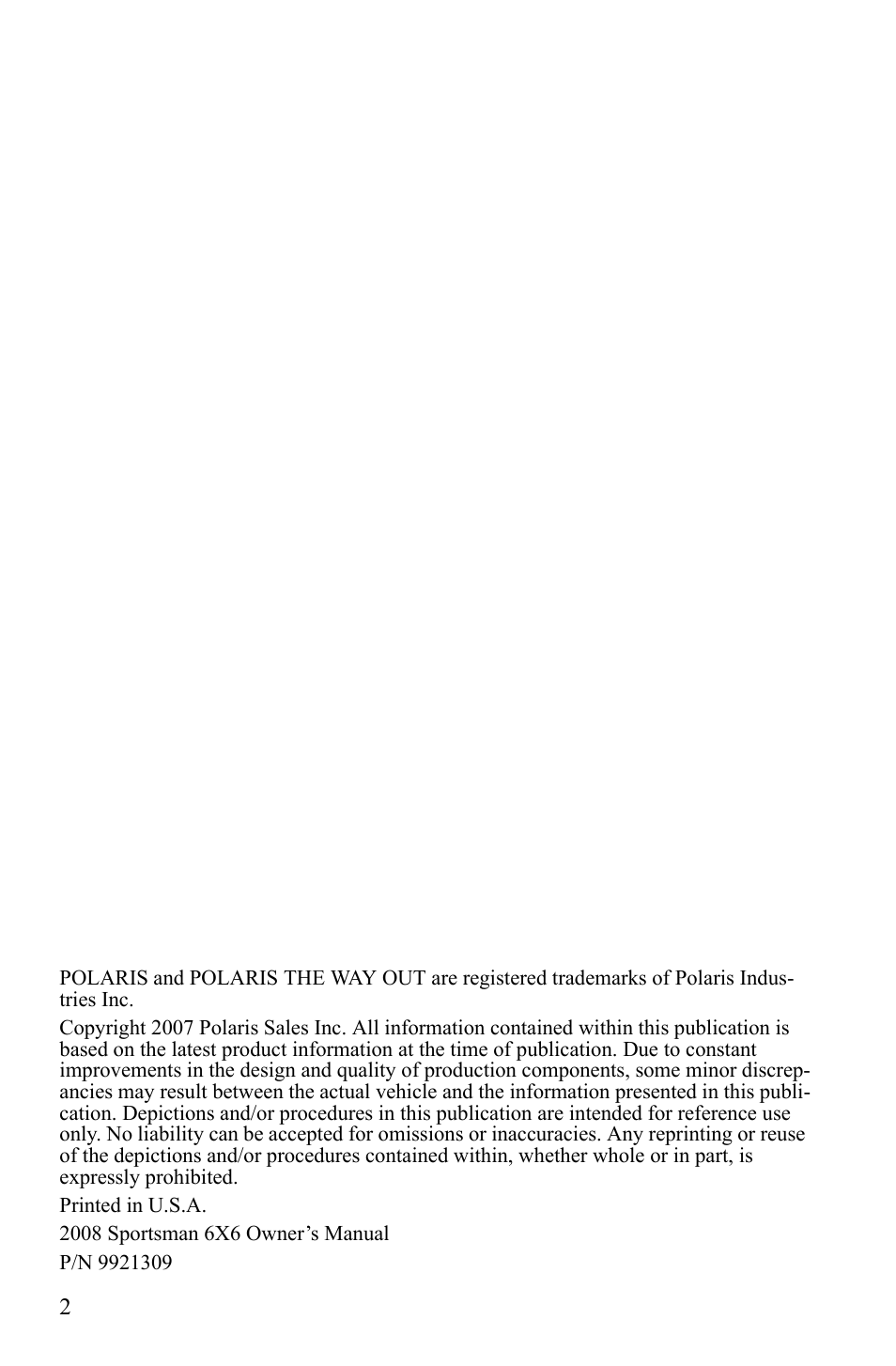 Polaris Sportsman 9921309 User Manual | Page 5 / 145