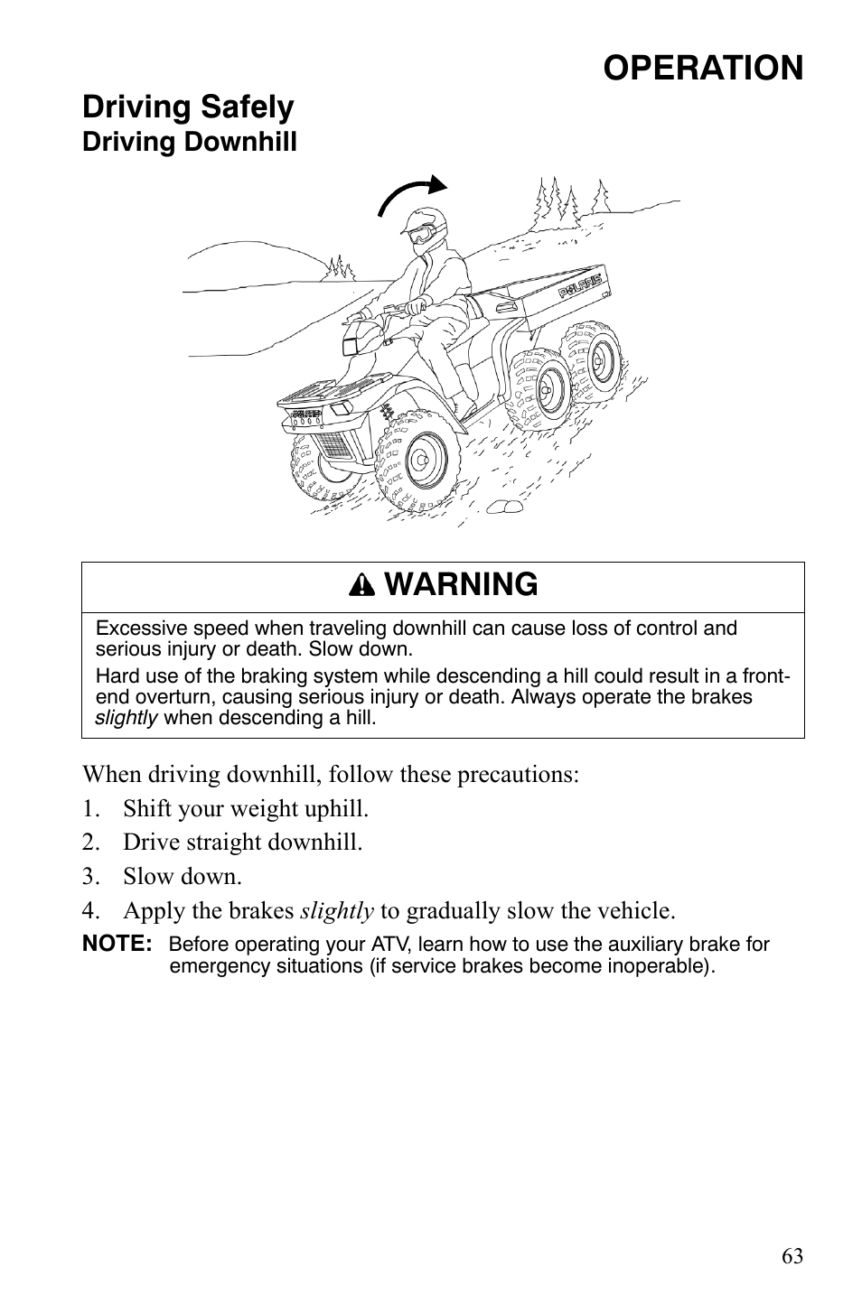 Operation, Driving safely, Warning | Polaris Sportsman 9921309 User Manual | Page 66 / 145