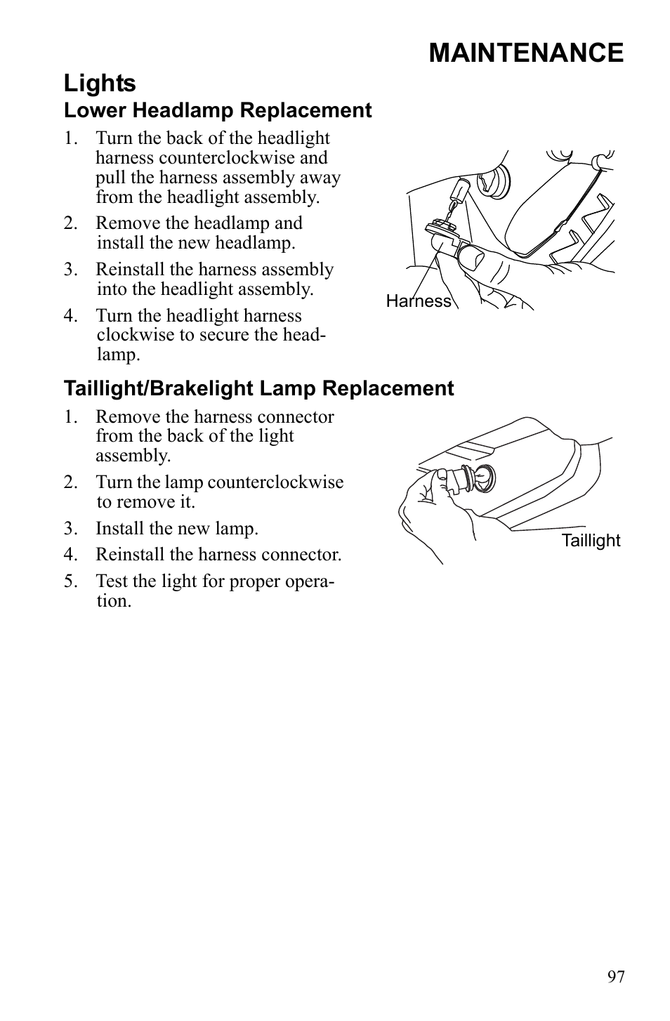 Maintenance, Lights | Polaris Sportsman 9922452 User Manual | Page 101 / 148