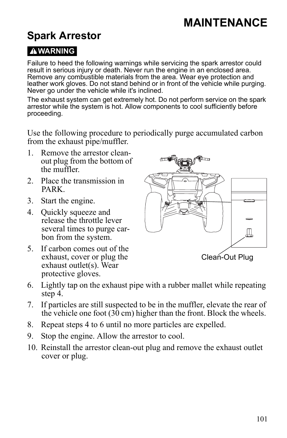 Maintenance, Spark arrestor | Polaris Sportsman 9922452 User Manual | Page 105 / 148