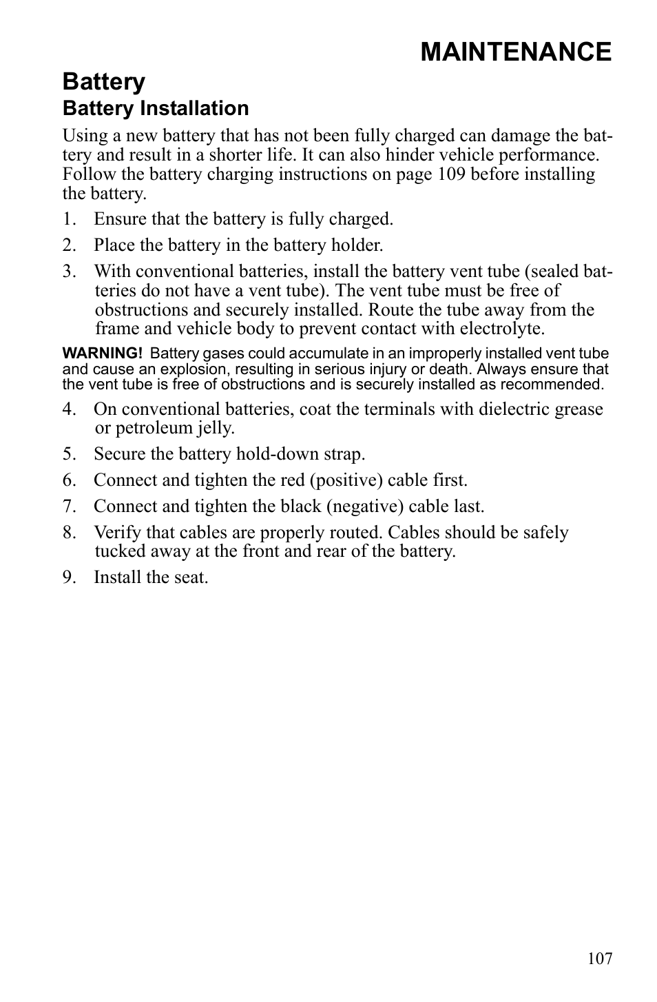 Maintenance, Battery | Polaris Sportsman 9922452 User Manual | Page 111 / 148