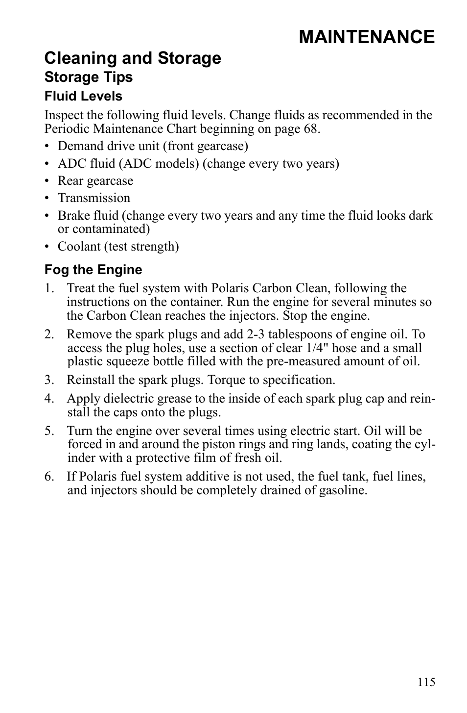 Maintenance, Cleaning and storage | Polaris Sportsman 9922452 User Manual | Page 119 / 148