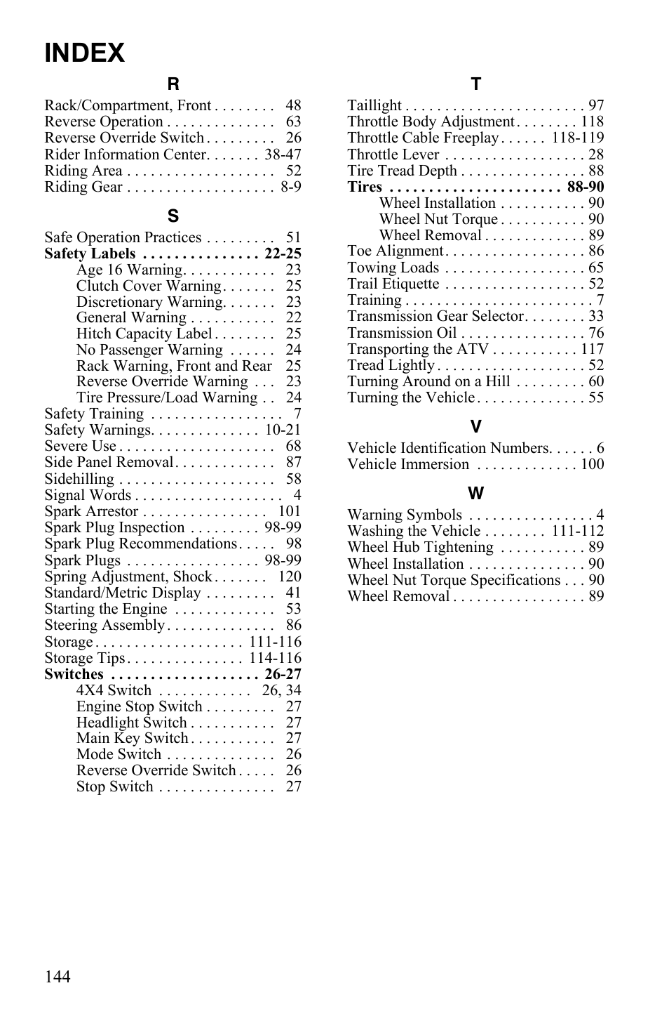 Index | Polaris Sportsman 9922452 User Manual | Page 148 / 148