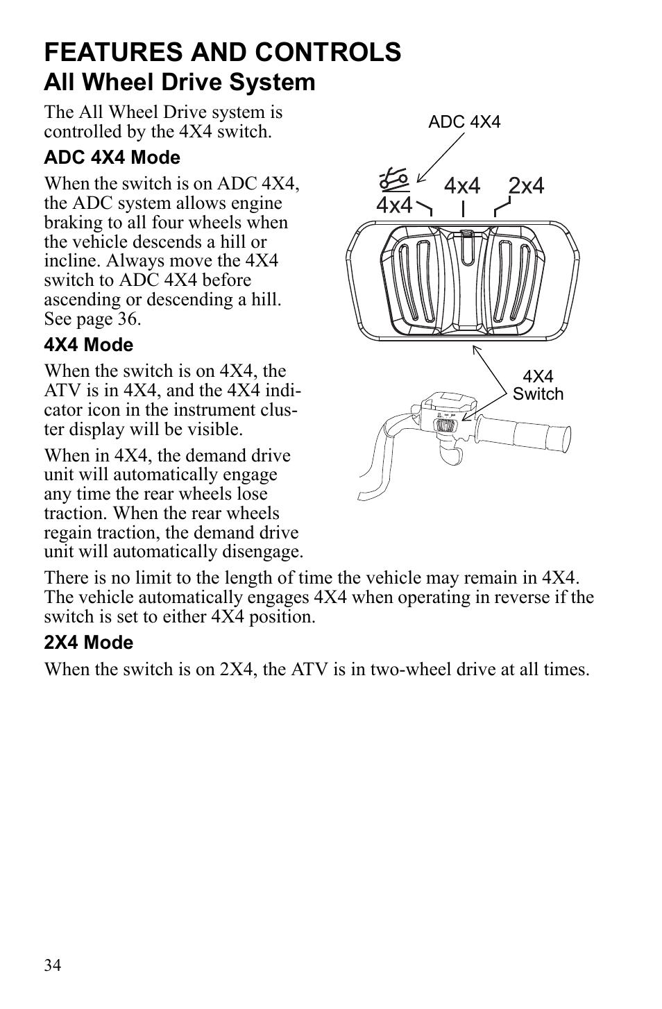 Features and controls, All wheel drive system | Polaris Sportsman 9922452 User Manual | Page 38 / 148