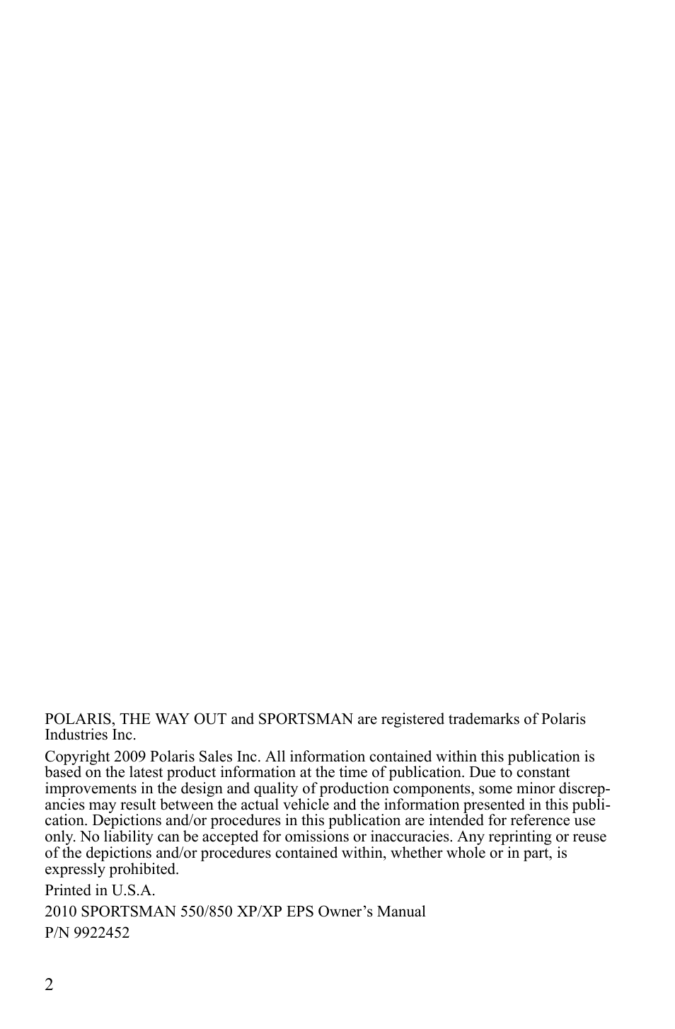 Polaris Sportsman 9922452 User Manual | Page 6 / 148