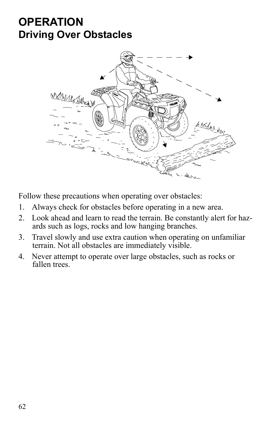 Operation, Driving over obstacles | Polaris Sportsman 9922452 User Manual | Page 66 / 148