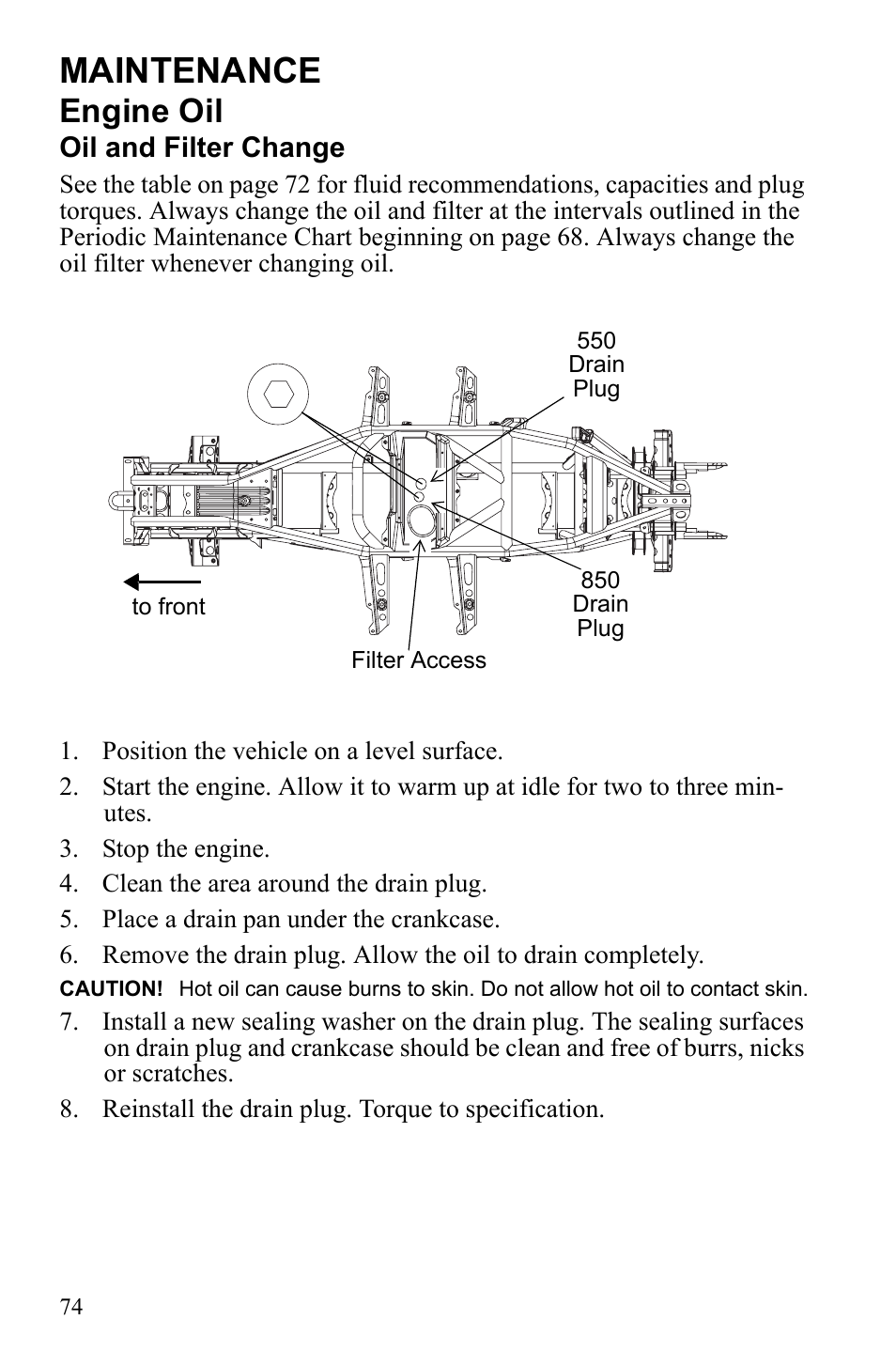 Maintenance, Engine oil | Polaris Sportsman 9922452 User Manual | Page 78 / 148