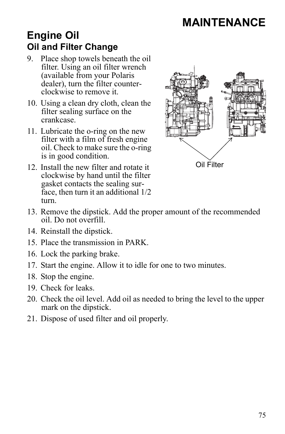 Maintenance, Engine oil | Polaris Sportsman 9922452 User Manual | Page 79 / 148