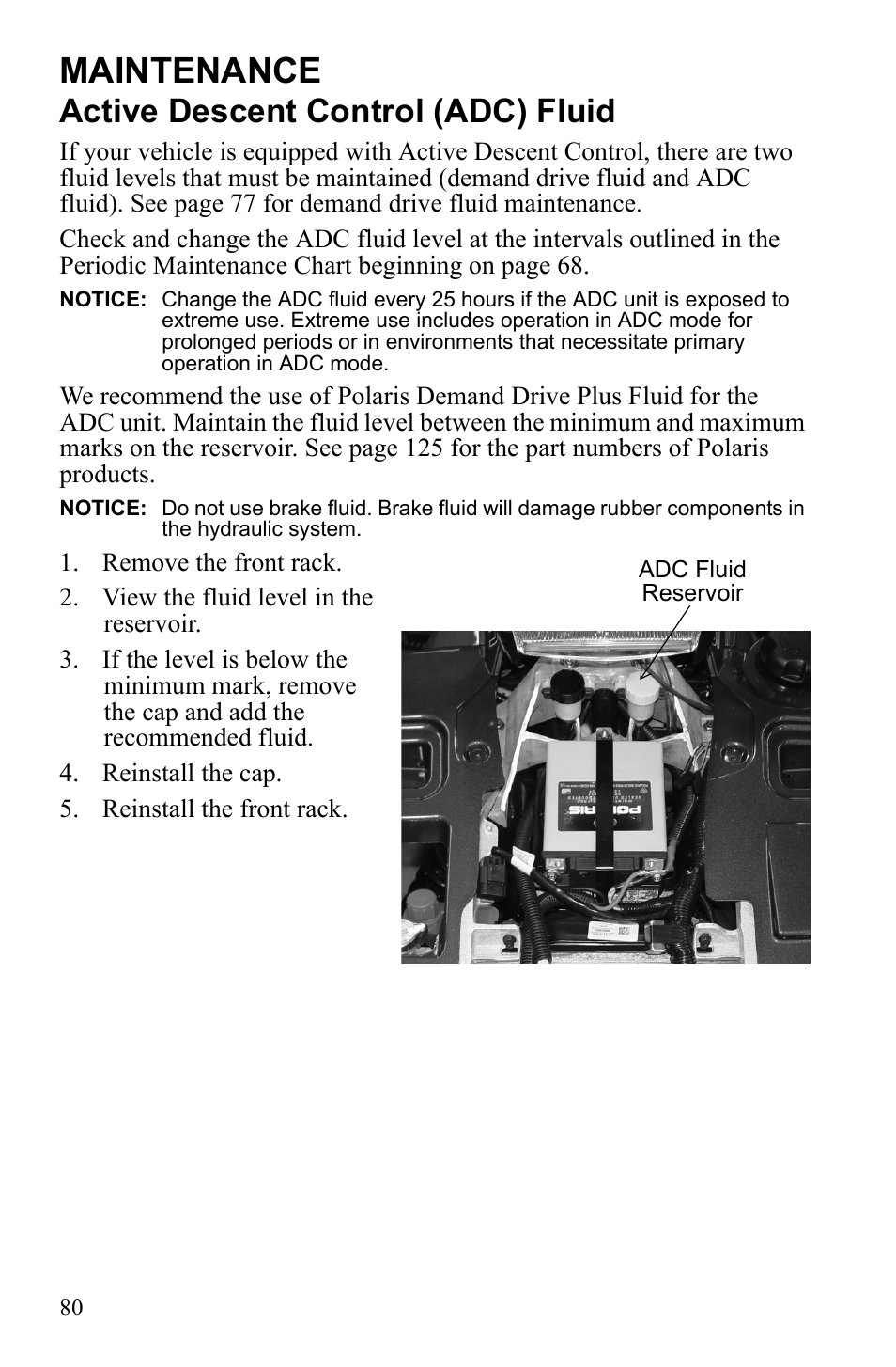 Maintenance, Active descent control (adc) fluid | Polaris Sportsman 9922452 User Manual | Page 84 / 148
