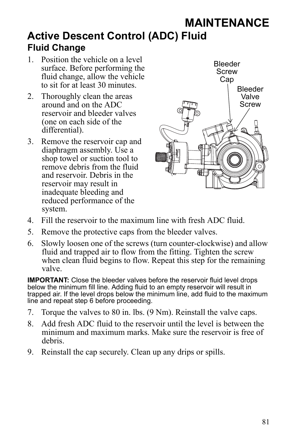 Maintenance, Active descent control (adc) fluid | Polaris Sportsman 9922452 User Manual | Page 85 / 148