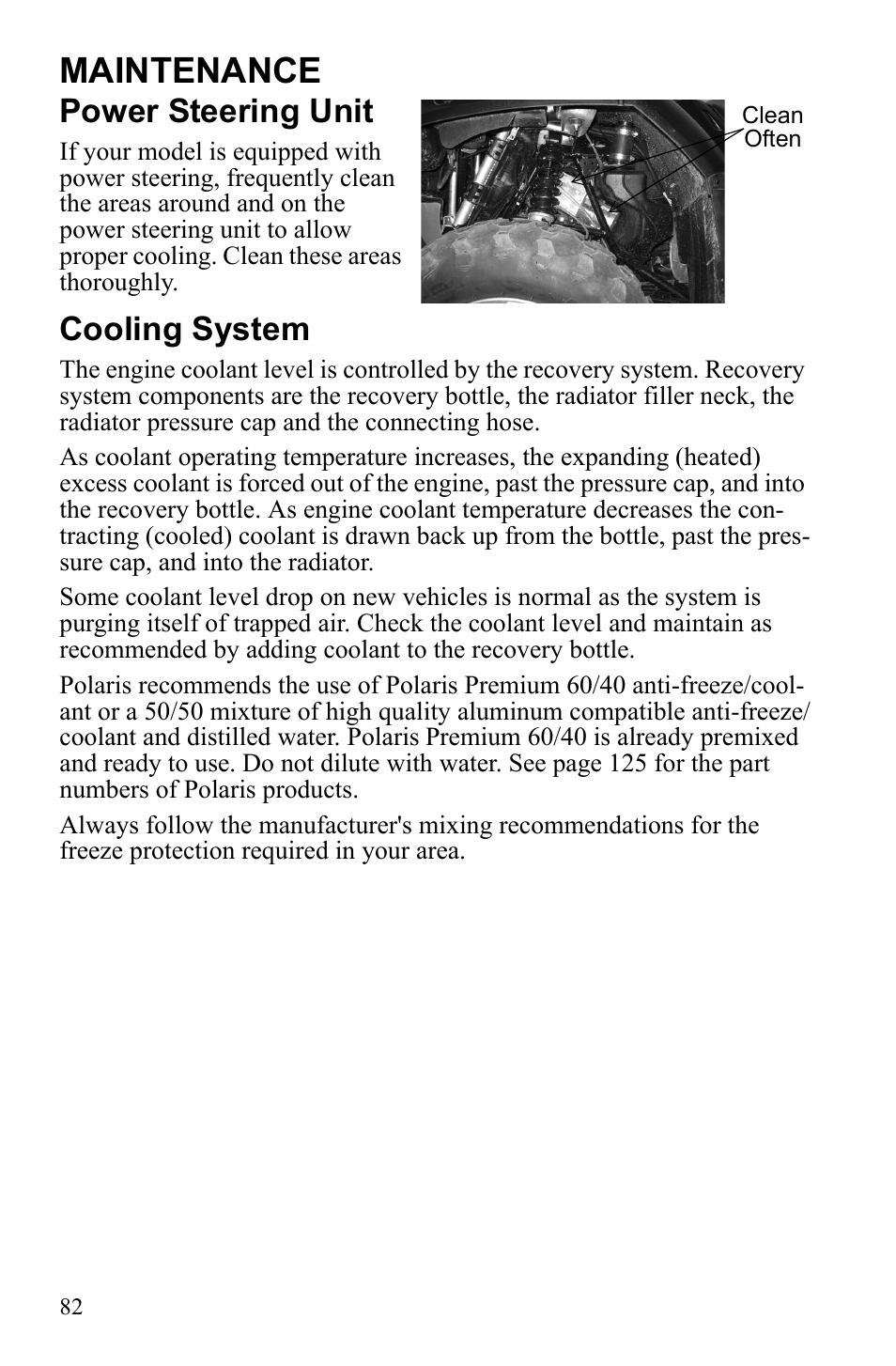 Maintenance, Power steering unit, Cooling system | Polaris Sportsman 9922452 User Manual | Page 86 / 148