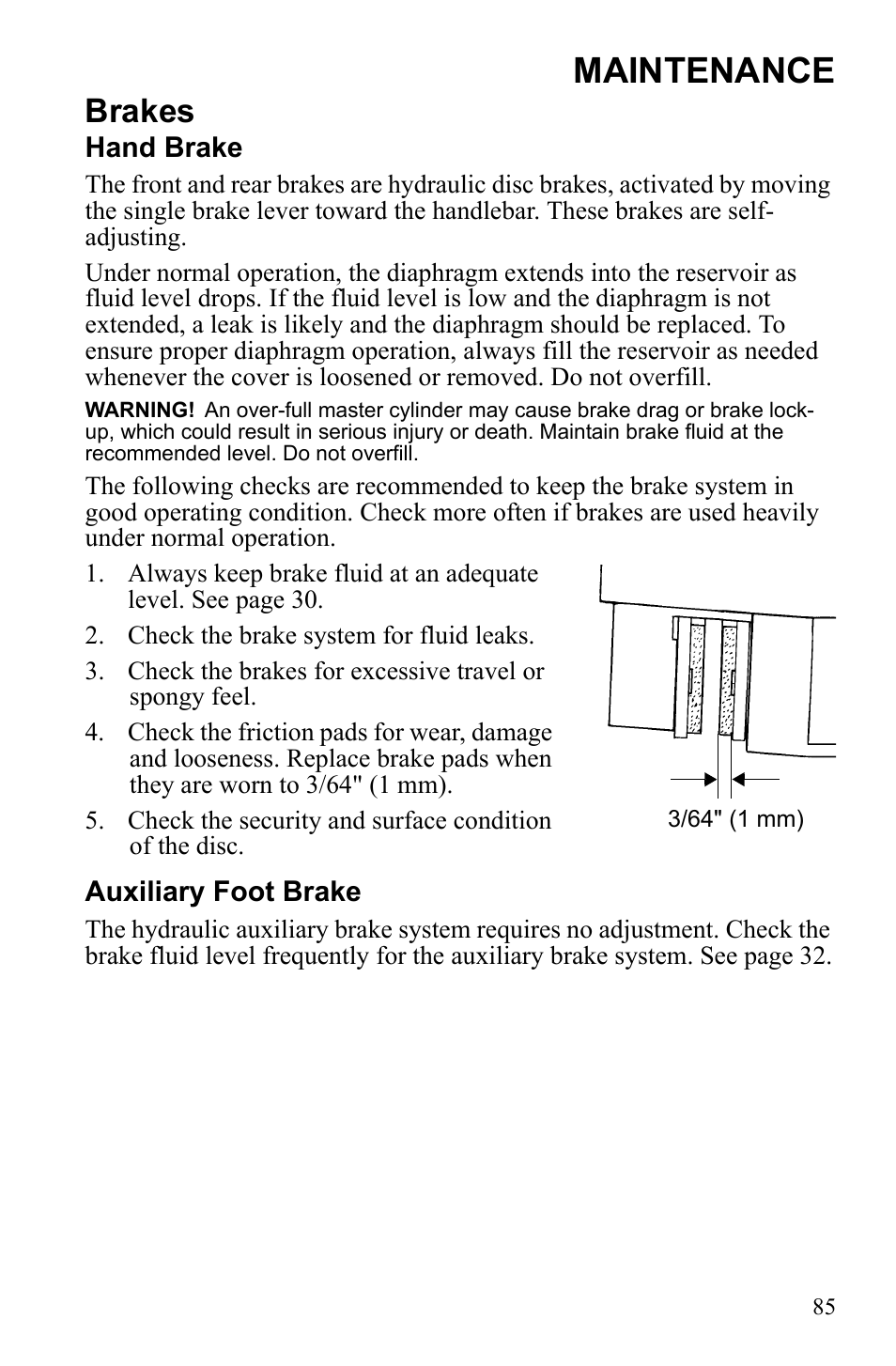Maintenance, Brakes | Polaris Sportsman 9922452 User Manual | Page 89 / 148
