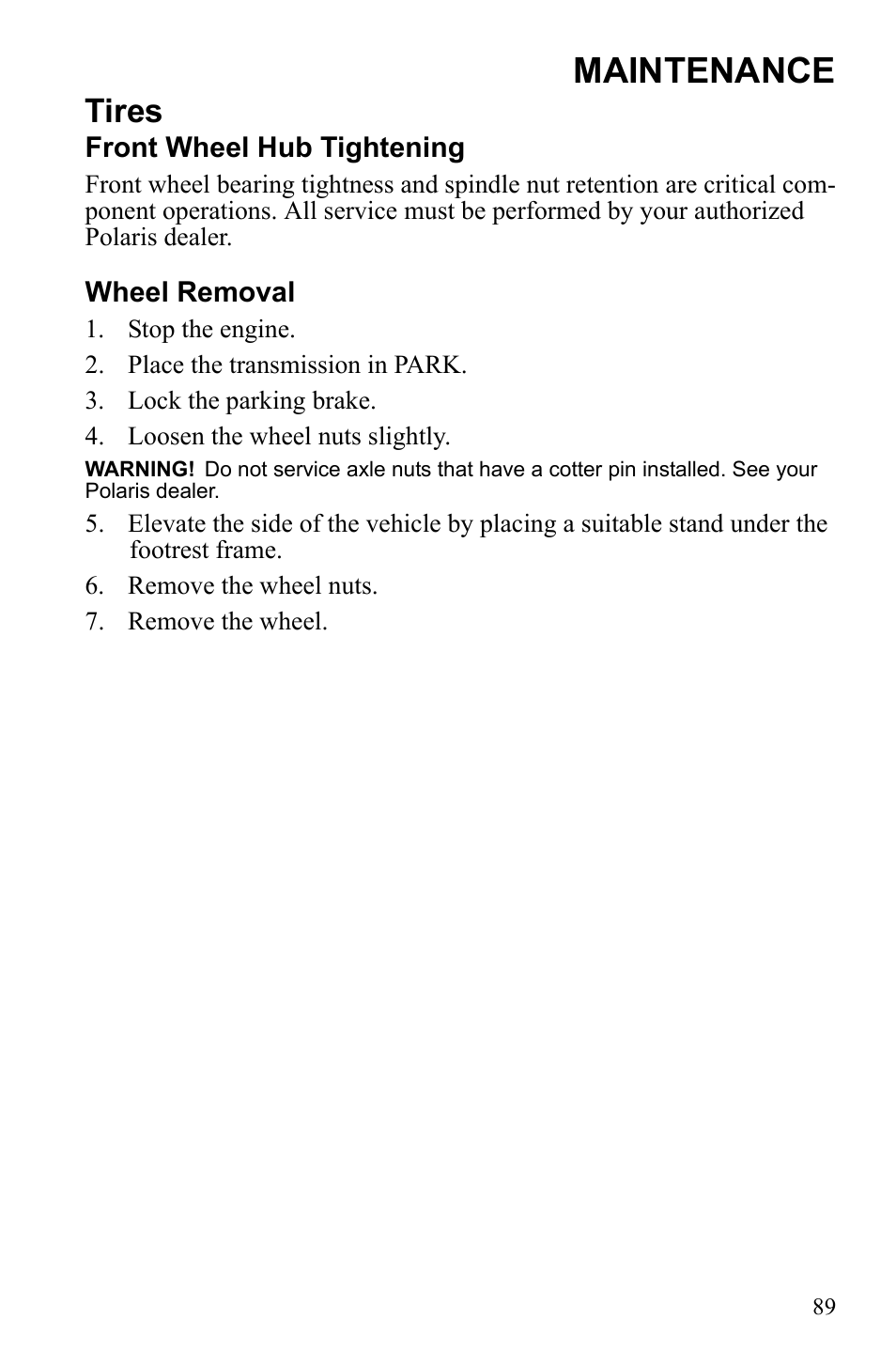 Maintenance, Tires | Polaris Sportsman 9922452 User Manual | Page 93 / 148