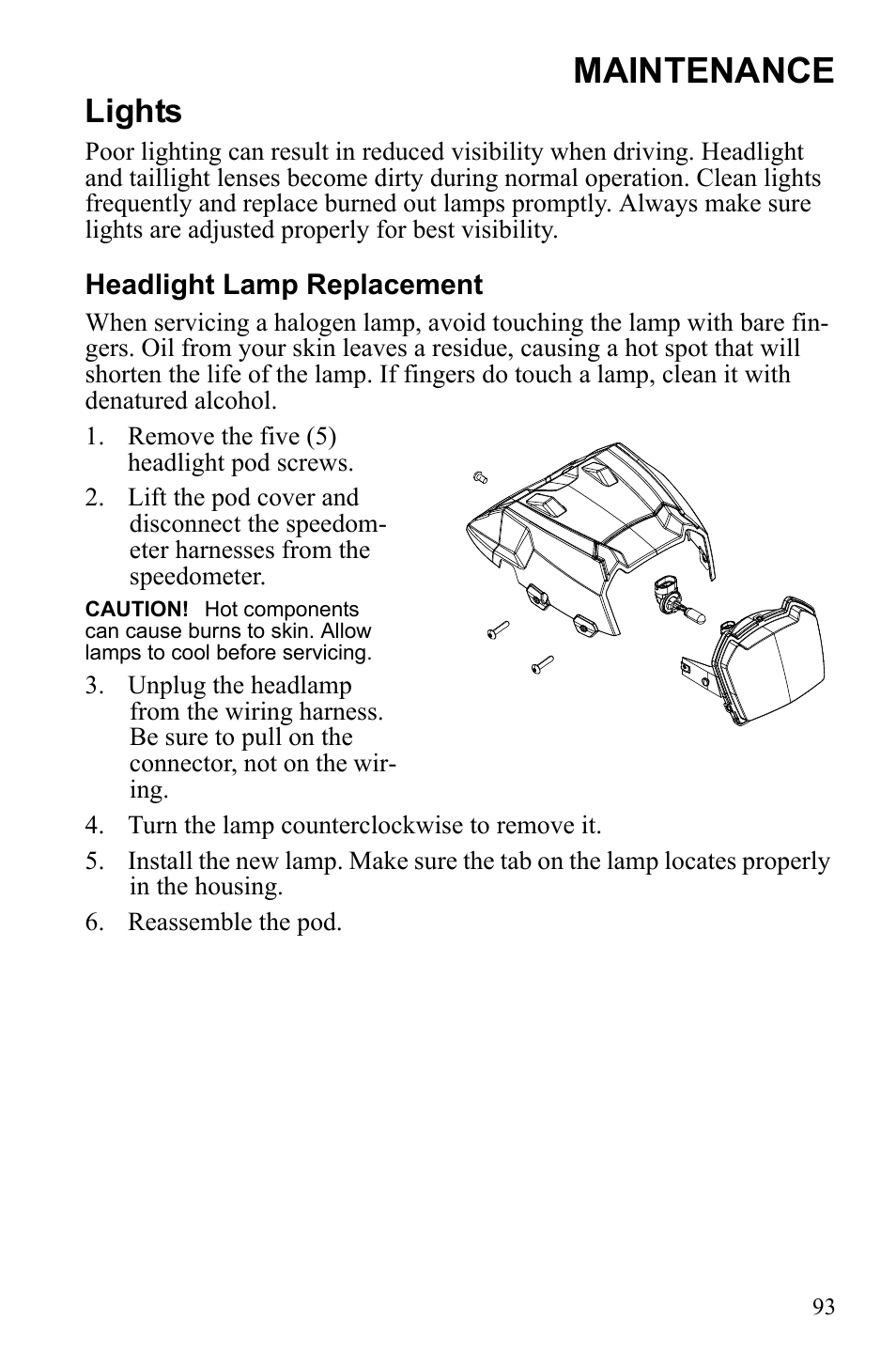 Maintenance, Lights | Polaris Sportsman 9922452 User Manual | Page 97 / 148