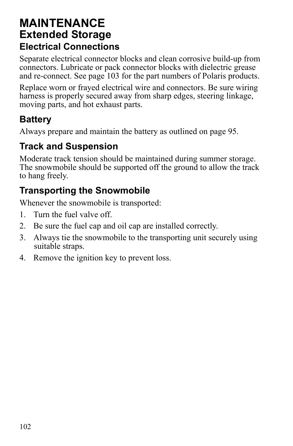 Maintenance, Extended storage | Polaris Widetrack LX User Manual | Page 105 / 127