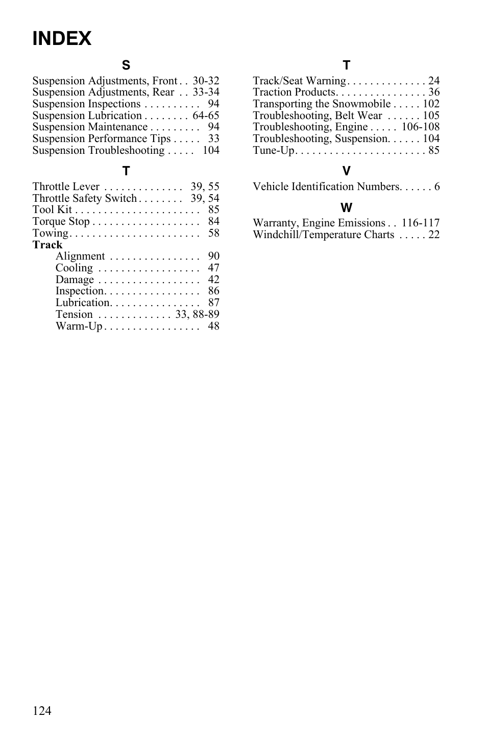 Index | Polaris Widetrack LX User Manual | Page 127 / 127