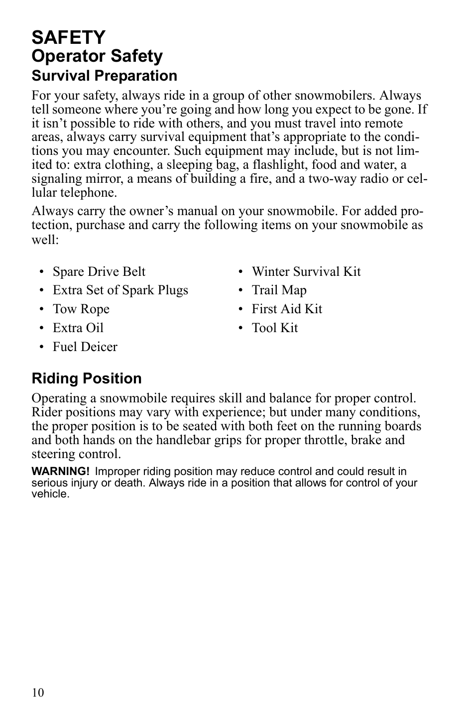 Safety, Operator safety | Polaris Widetrack LX User Manual | Page 13 / 127