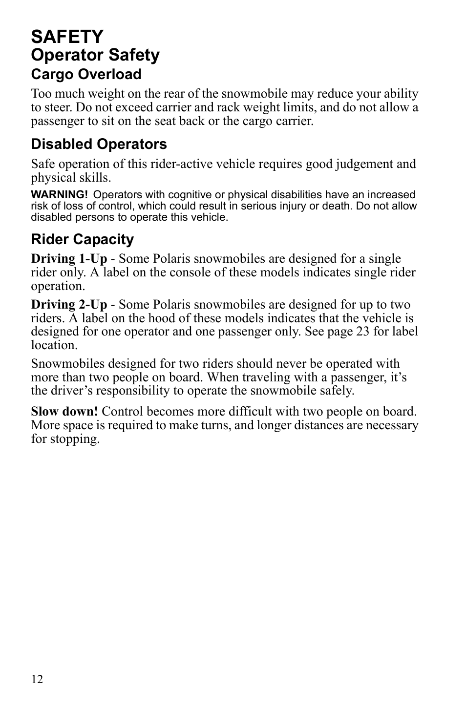 Safety, Operator safety | Polaris Widetrack LX User Manual | Page 15 / 127