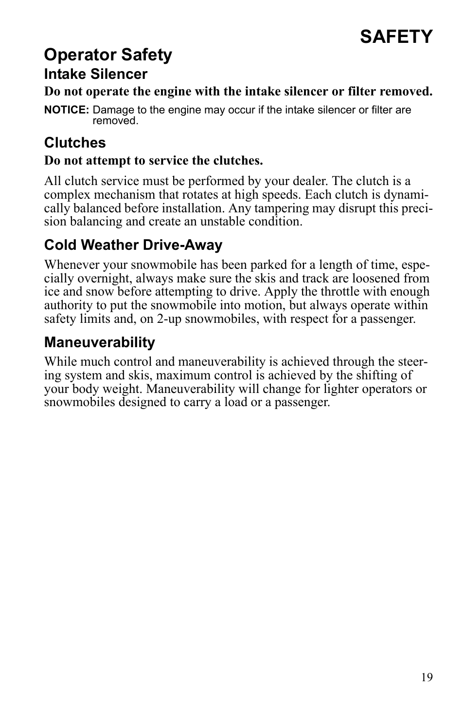 Safety, Operator safety | Polaris Widetrack LX User Manual | Page 22 / 127