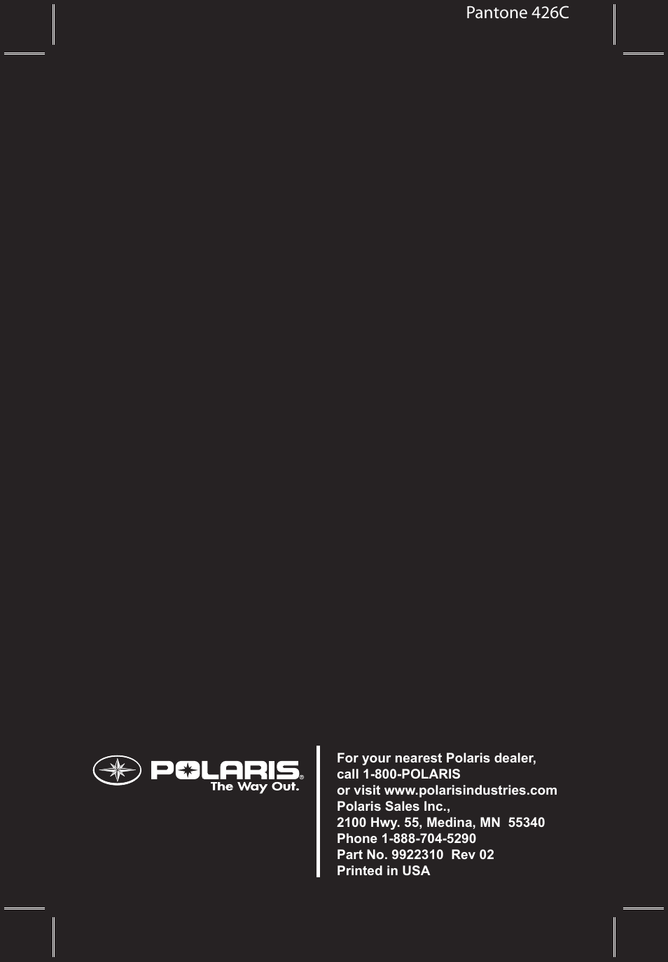 Pantone 426c | Polaris Widetrack LX User Manual | Page 3 / 127