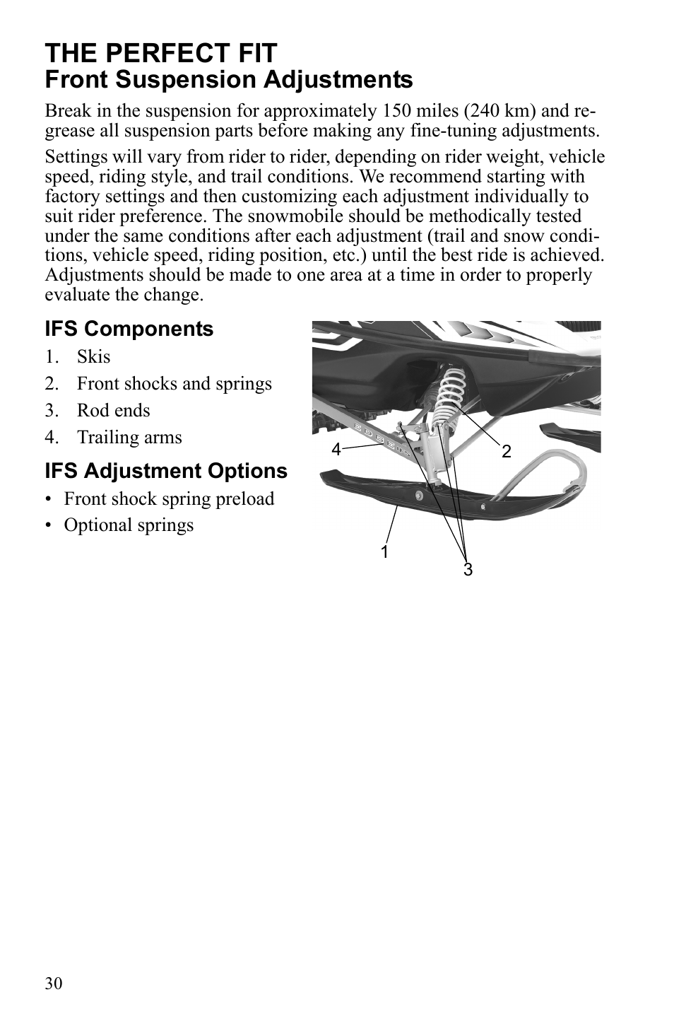 The perfect fit, Front suspension adjustments | Polaris Widetrack LX User Manual | Page 33 / 127