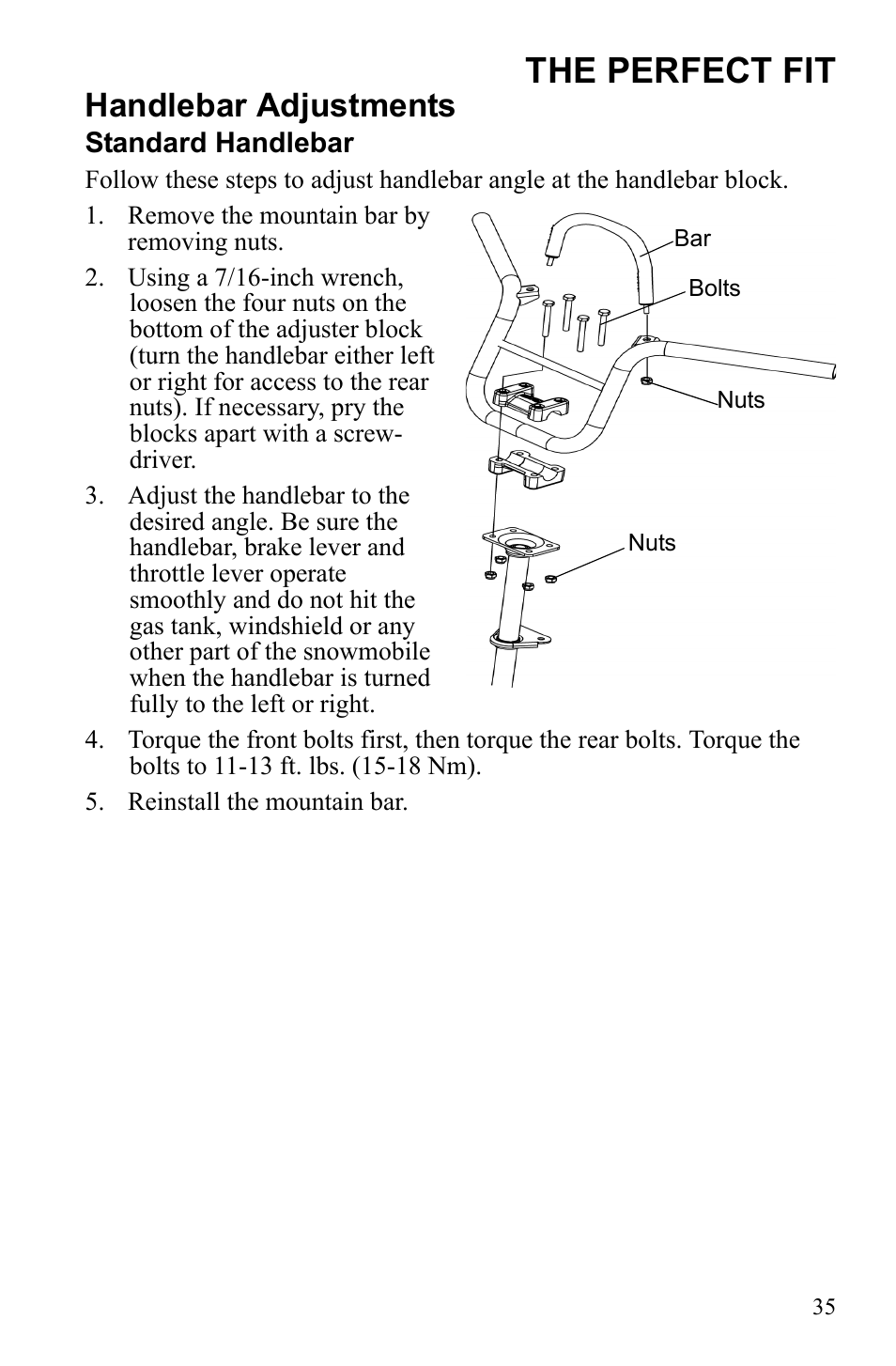 The perfect fit, Handlebar adjustments | Polaris Widetrack LX User Manual | Page 38 / 127